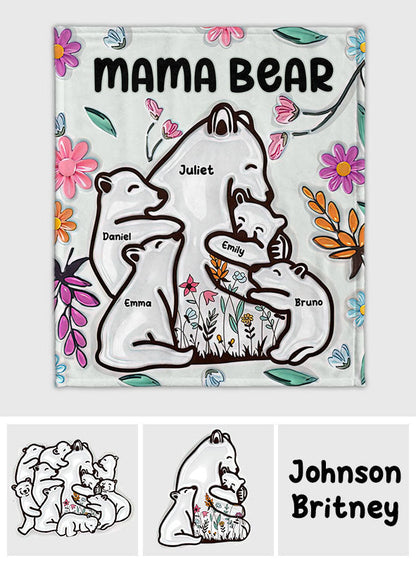 Mama Bear Huggings Her Cubs Floral Style - Personalized Mother Blanket