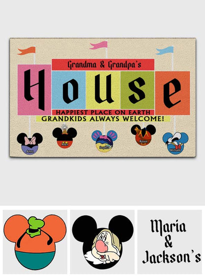 Happiest Place On Earth Grandkids Always Welcome - Personalized Mouse Doormat