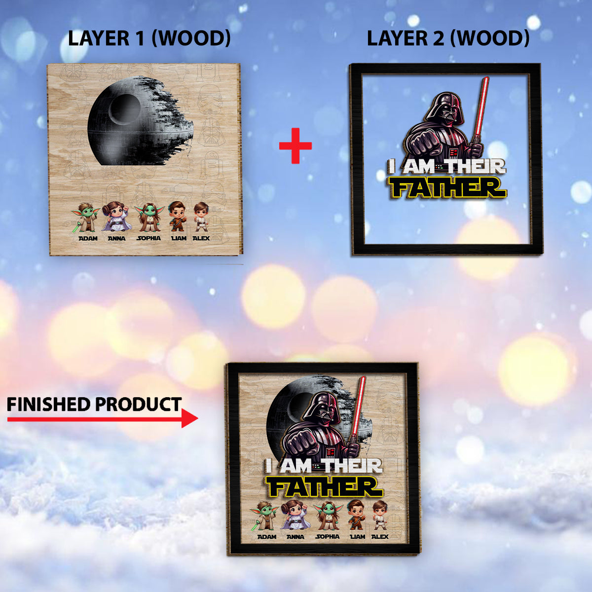 I'm Their Father Fist Bump Daddy's Team - Personalized The Force 2 Layered Wood Sign / Wood Plaque