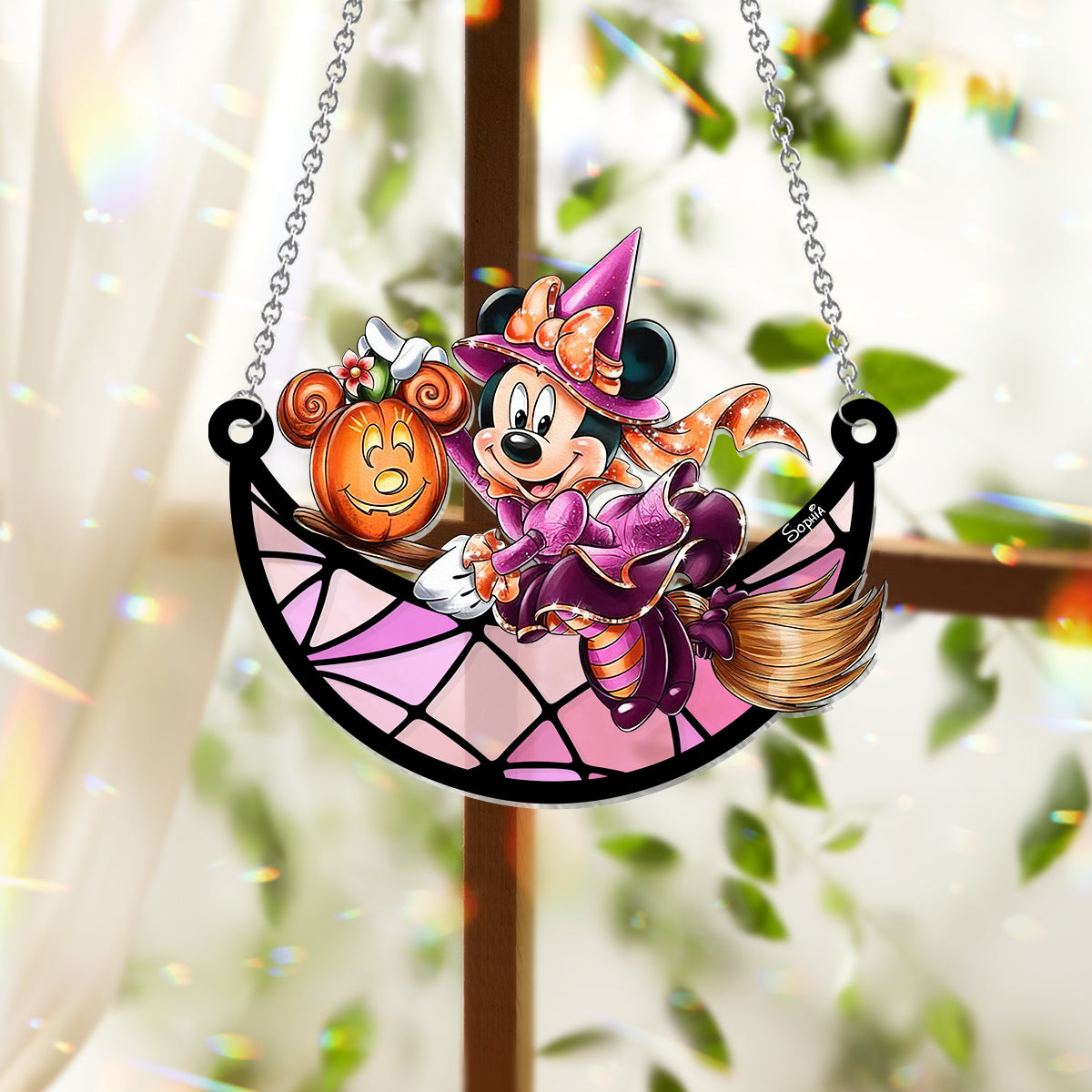 Witch On The Moon - Personalized Mouse Window Hanging Suncatcher Ornament