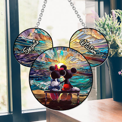 Happy Couple Enjoying Romantic Beach - Personalized Mouse Window Hanging Suncatcher Ornament