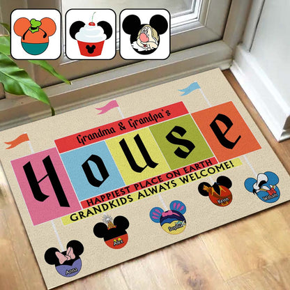 Happiest Place On Earth Grandkids Always Welcome - Personalized Mouse Doormat