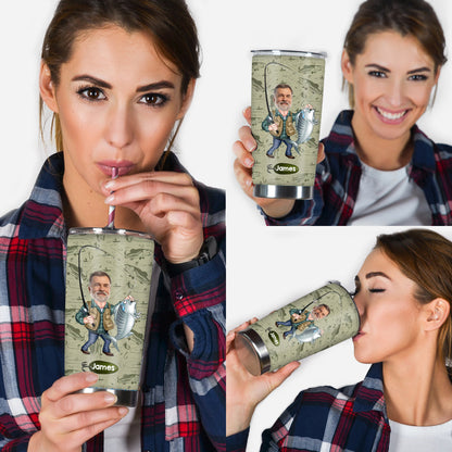 Funny Caricature Face - Personalized Fishing Tumbler