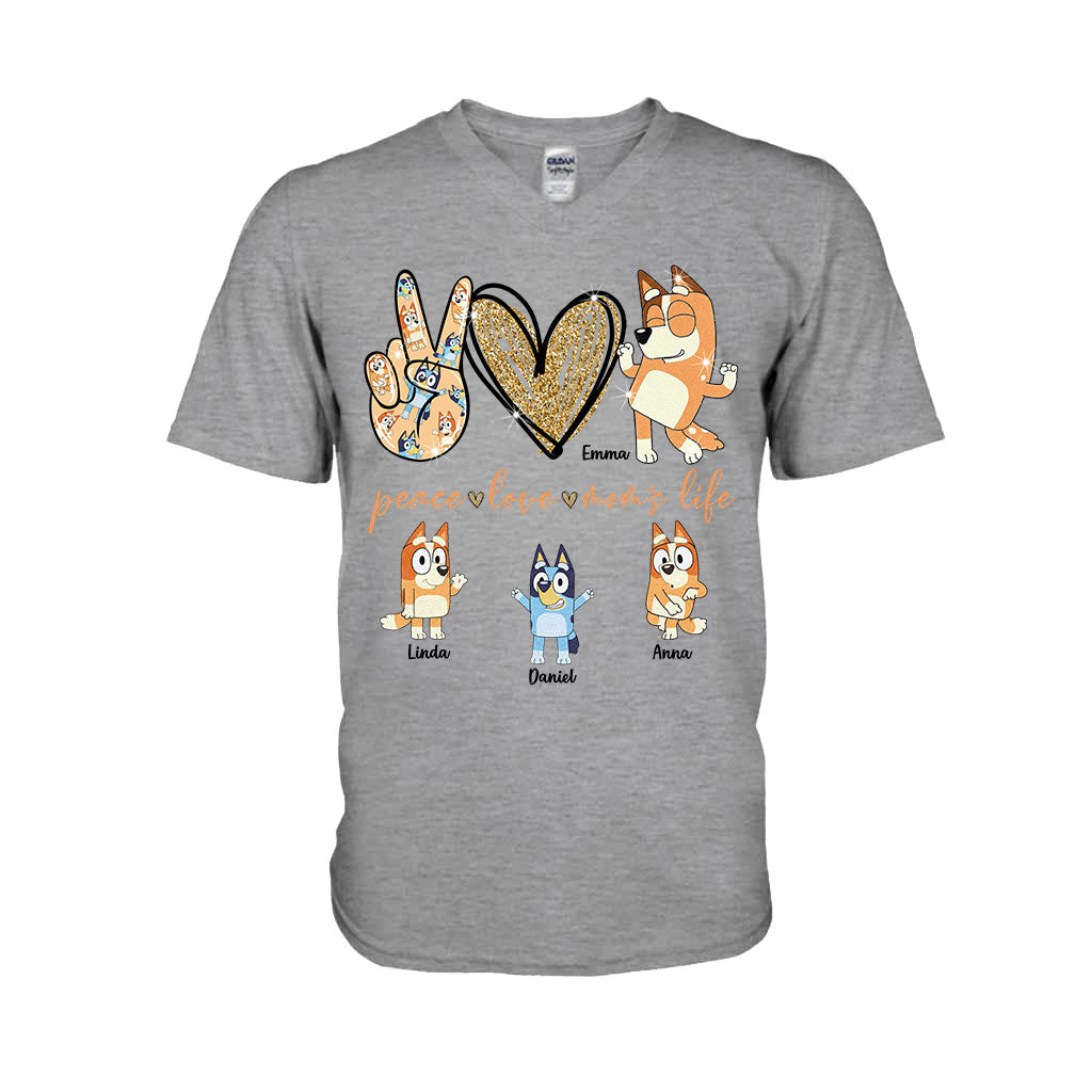 Peace Love Mom's Life Cool Blue Dog - Personalized Mother T-shirt And Hoodie