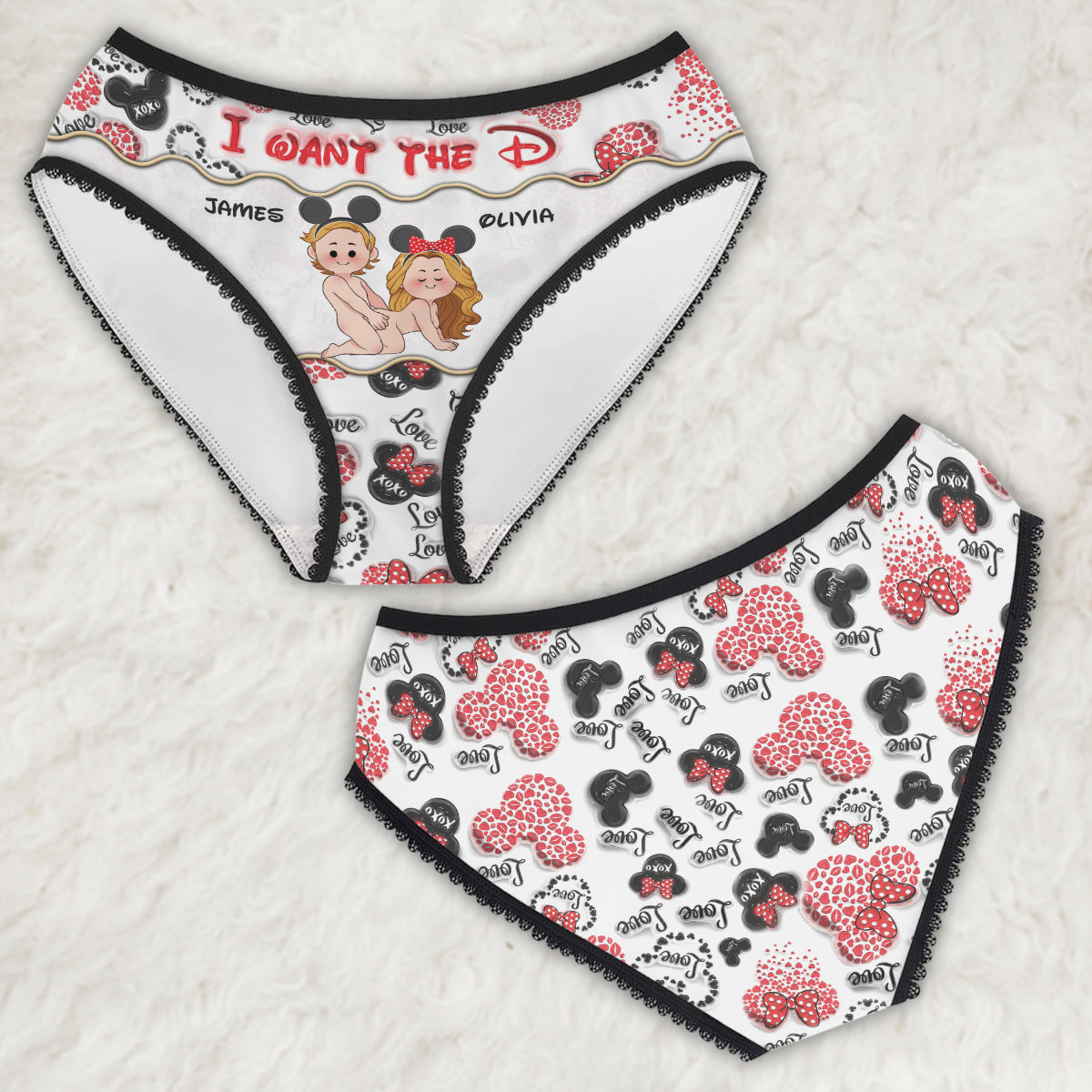 Give Me The D - Personalized Mouse Lace Border Women Briefs