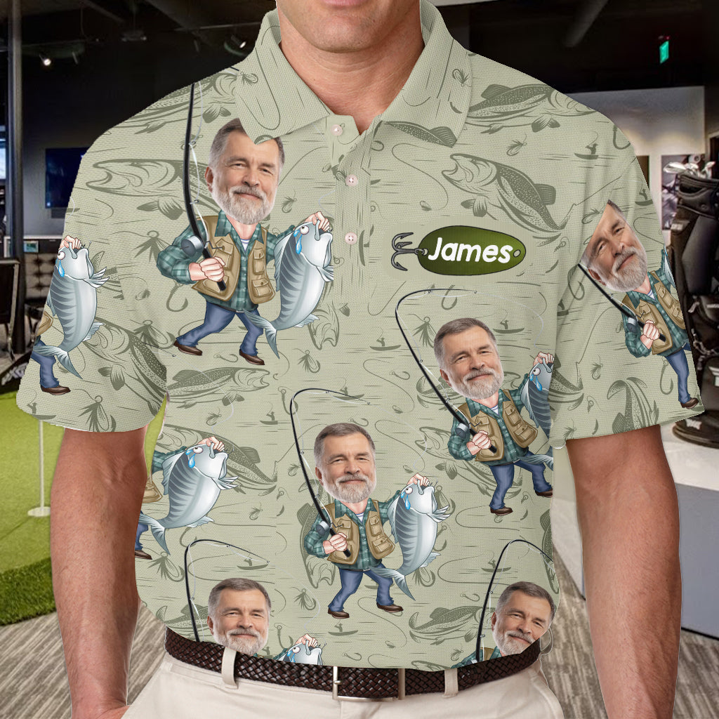 Funny Caricature Face - Personalized Fishing Polo Shirt