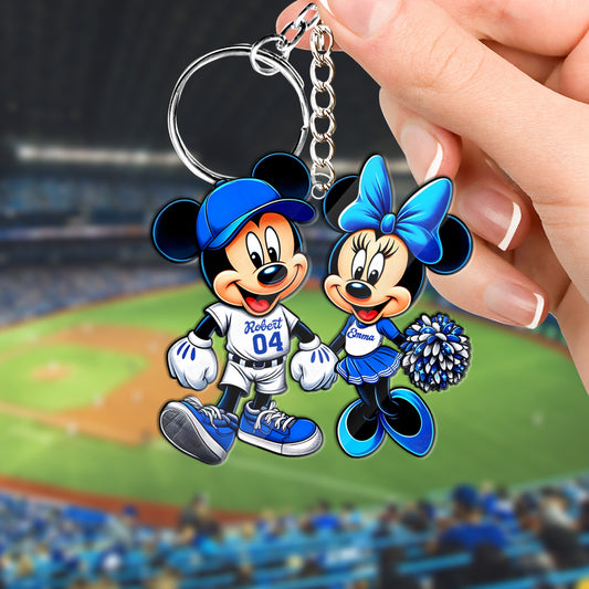 Mouse Couple Baseball - Personalized Baseball Custom Shaped Keychain