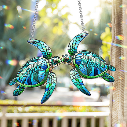 Turtle Couple - Personalized Turtle Window Hanging Suncatcher Ornament