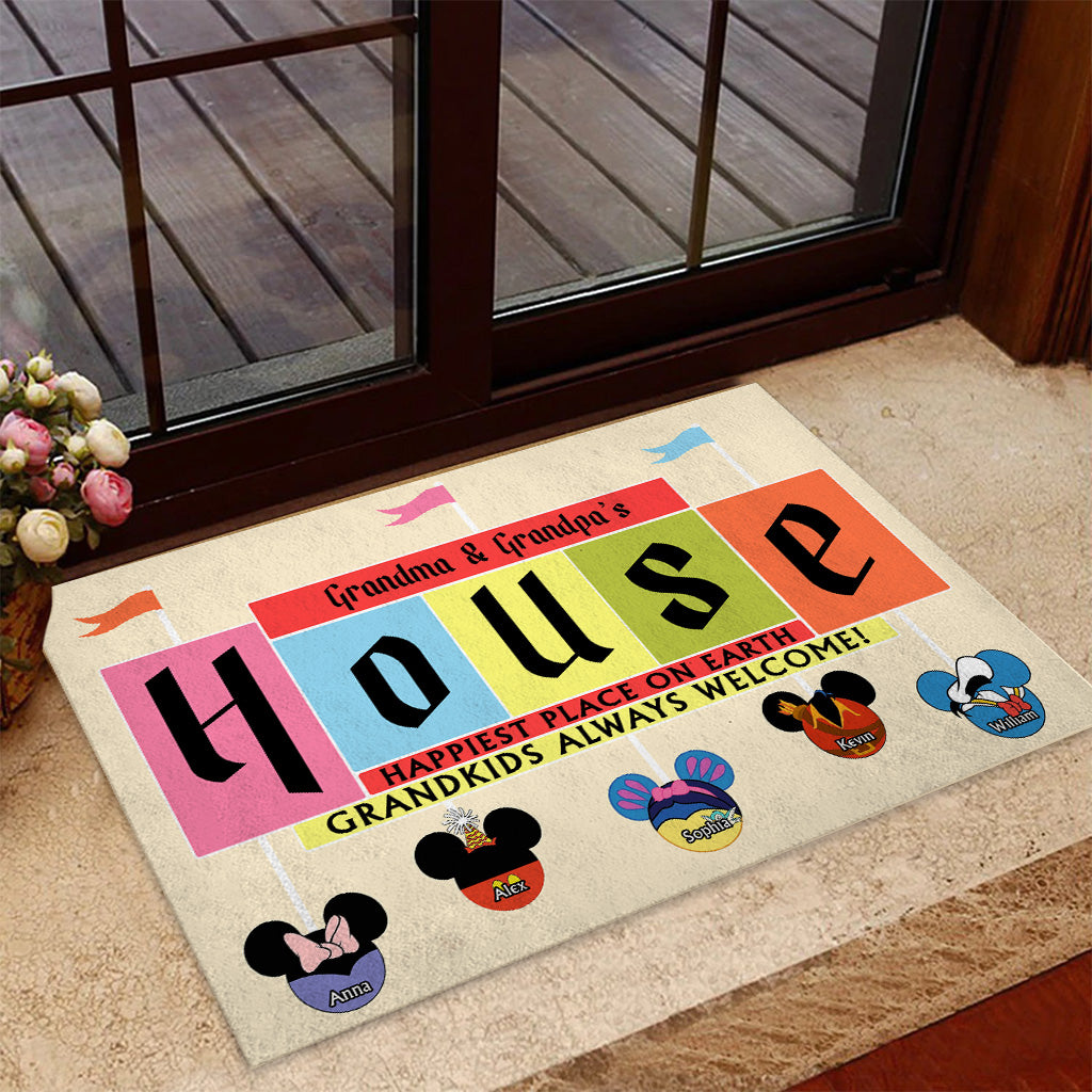 Happiest Place On Earth Grandkids Always Welcome - Personalized Mouse Doormat