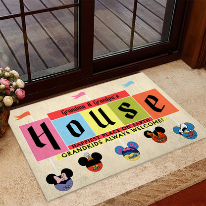 Happiest Place On Earth Grandkids Always Welcome - Personalized Mouse Doormat