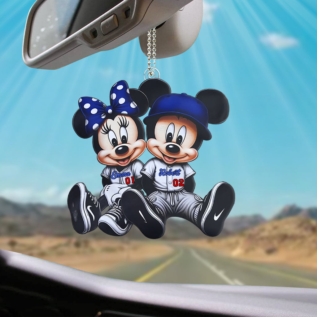 Mouse Couple Baseball - Personalized Baseball Custom Shaped Car Ornament