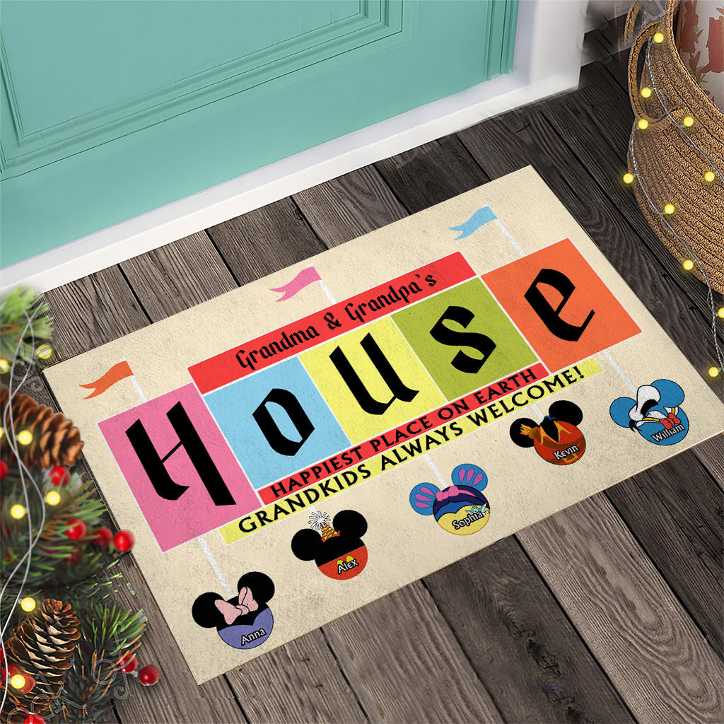 Happiest Place On Earth Grandkids Always Welcome - Personalized Mouse Doormat