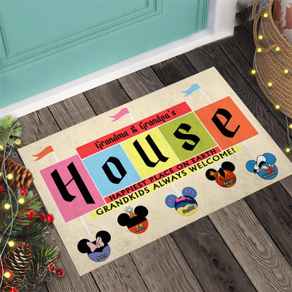 Happiest Place On Earth Grandkids Always Welcome - Personalized Mouse Doormat