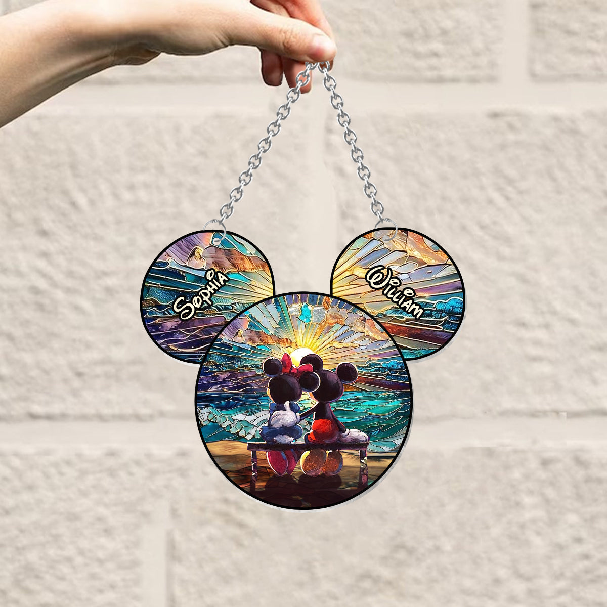 Happy Couple Enjoying Romantic Beach - Personalized Mouse Window Hanging Suncatcher Ornament