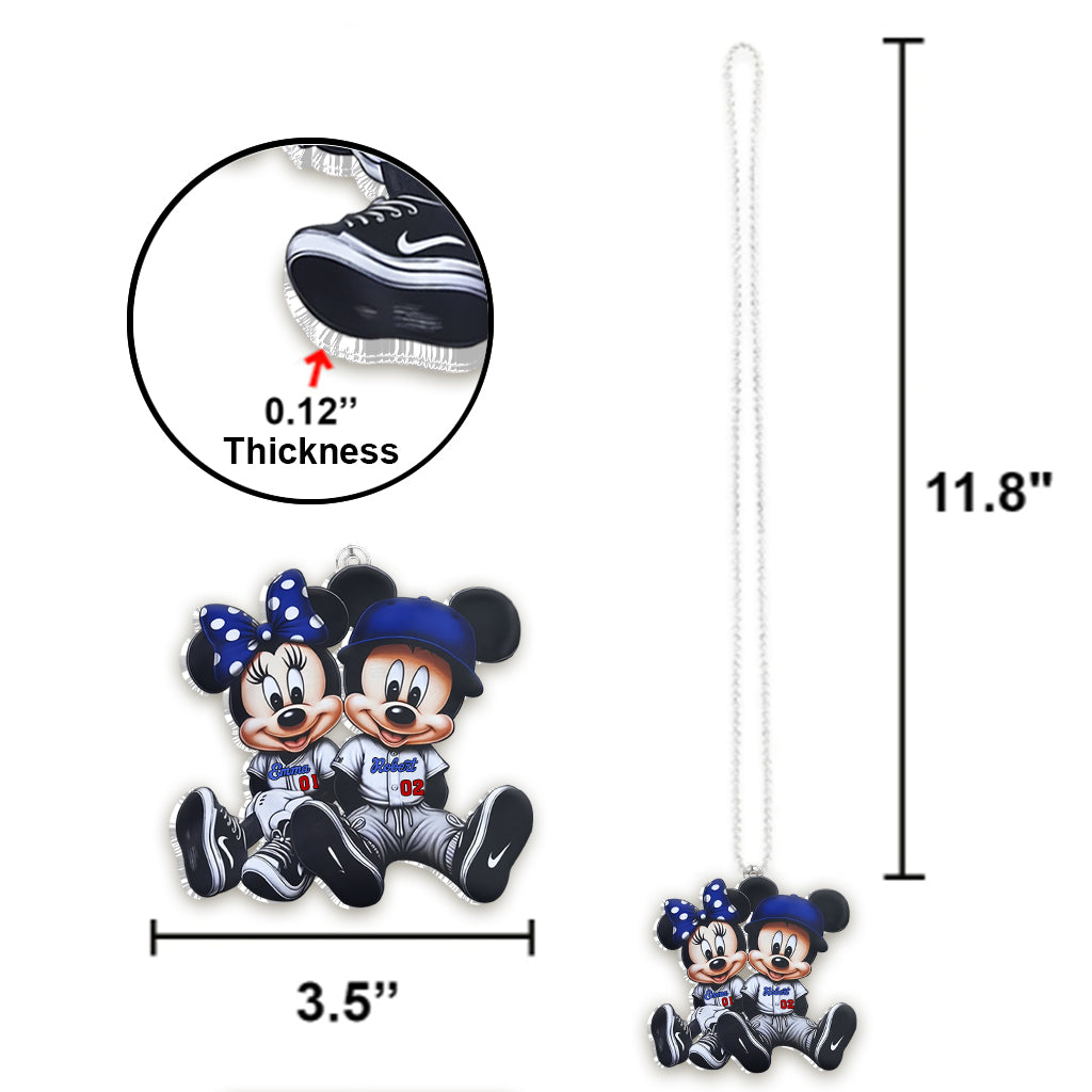 Mouse Couple Baseball - Personalized Baseball Custom Shaped Car Ornament