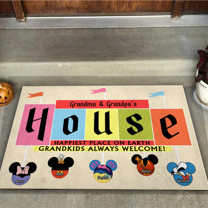 Happiest Place On Earth Grandkids Always Welcome - Personalized Mouse Doormat