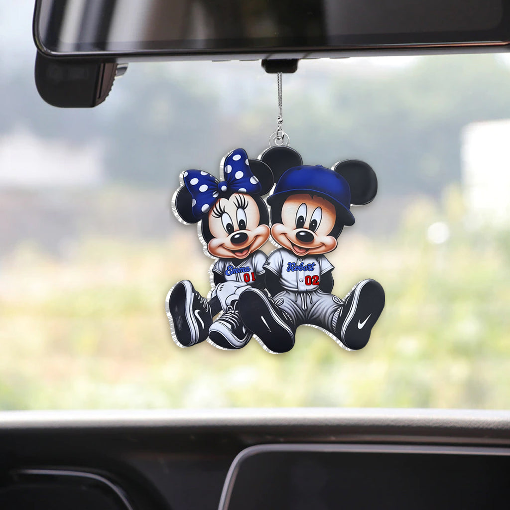 Mouse Couple Baseball - Personalized Baseball Custom Shaped Car Ornament