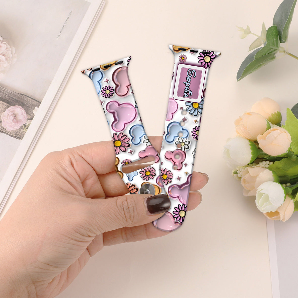 Beautiful Mouse Floral Style - Personalized Mouse Apple Watch Band