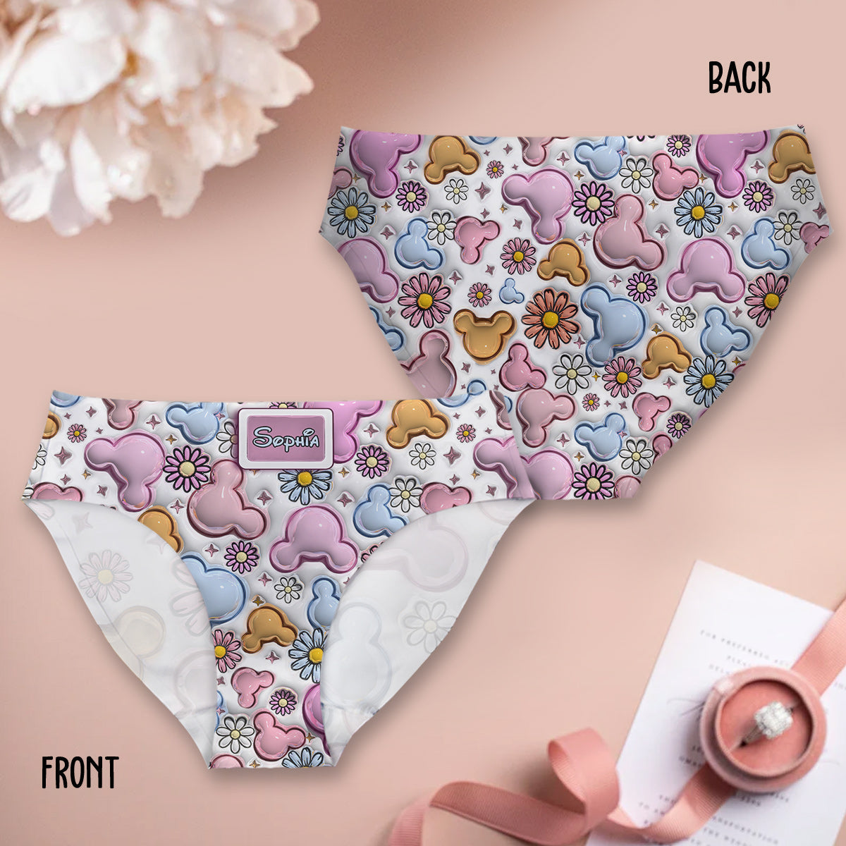 Cute Mouse Ears Floral Style - Personalized Mouse Women's Briefs