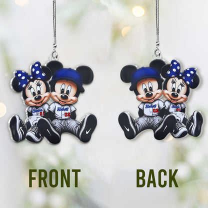Mouse Couple Baseball - Personalized Baseball Custom Shaped Car Ornament