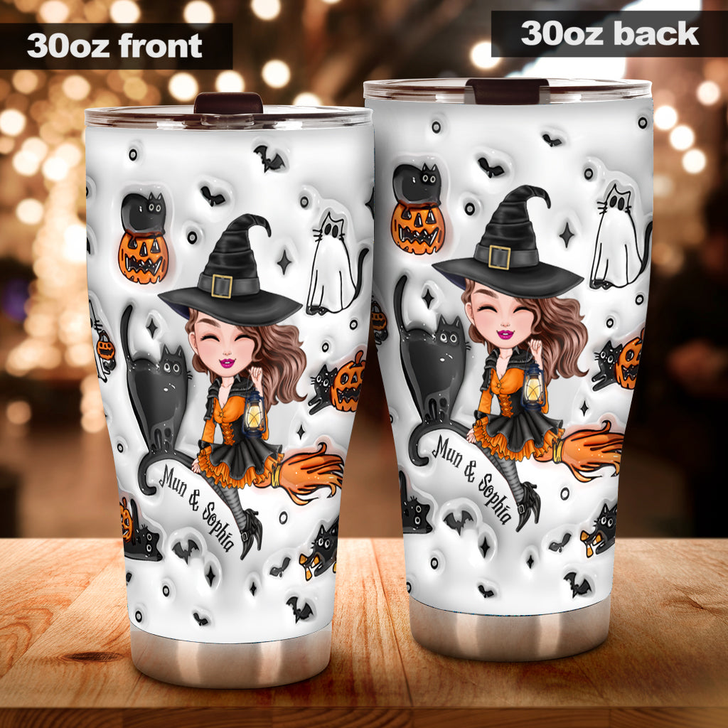 Cute Witch Halloween Ghost Boo Cat - Personalized Witch Tumbler