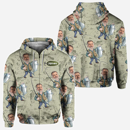 Funny Caricature Face - Personalized Fishing All Over Shirt