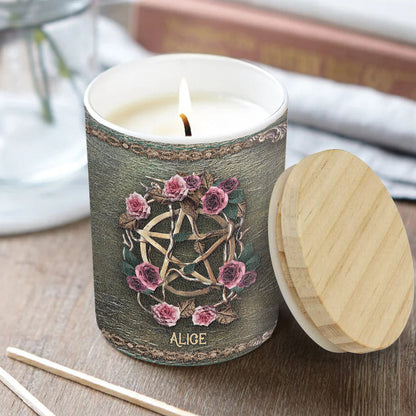 Mystical Witch Ancient Roses - Personalized Witch Candle With Wooden Lid