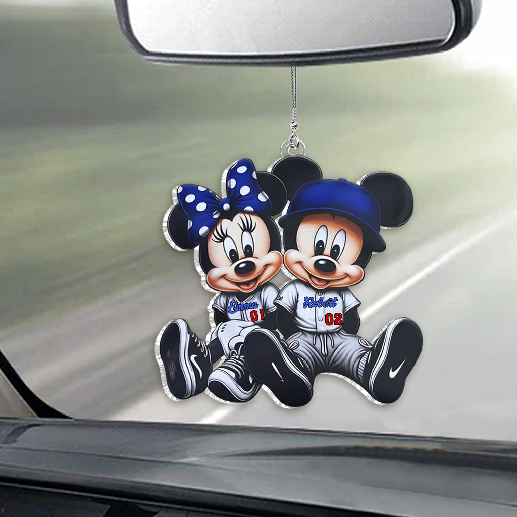 Mouse Couple Baseball - Personalized Baseball Custom Shaped Car Ornament