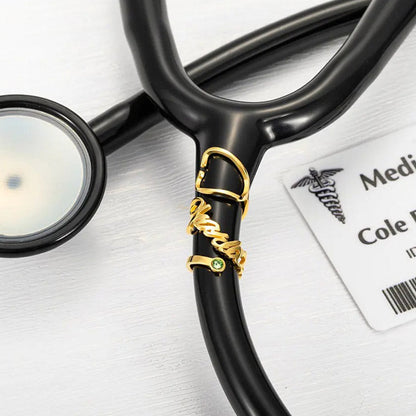 Stethoscope Tag With Name And Birthstone - Personalized Nurse Stethoscope Tag