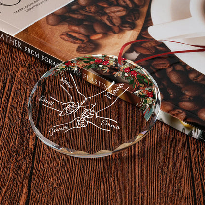 Holding Hands - Personalized Grandma Round Shaped Glass Ornament