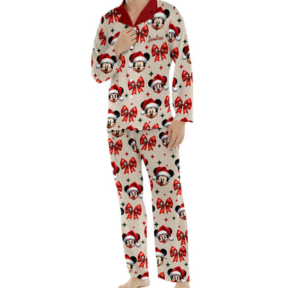 Cute Mouse Christmas Pajamas - Personalized Mouse Button Down Pajamas