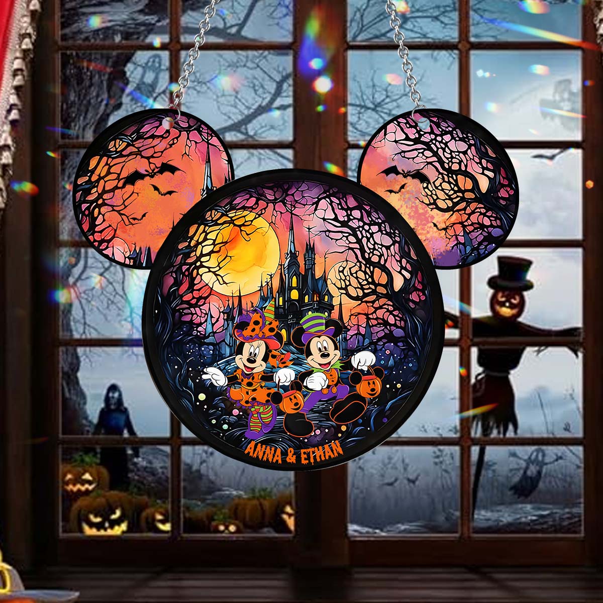 Halloween Mouse Couple - Personalized Mouse Window Hanging Suncatcher Ornament