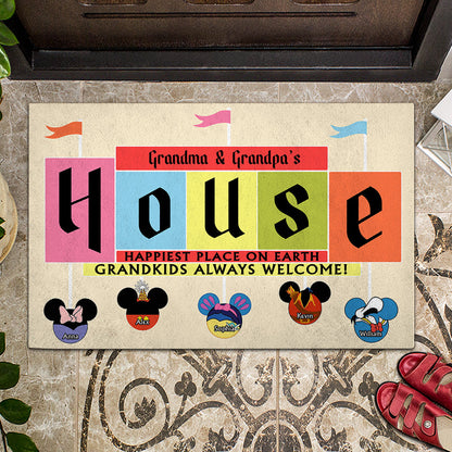 Happiest Place On Earth Grandkids Always Welcome - Personalized Mouse Doormat