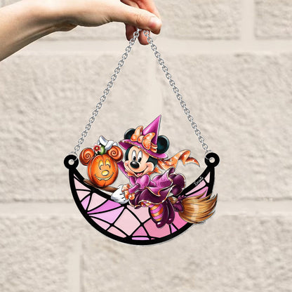 Witch On The Moon - Personalized Mouse Window Hanging Suncatcher Ornament