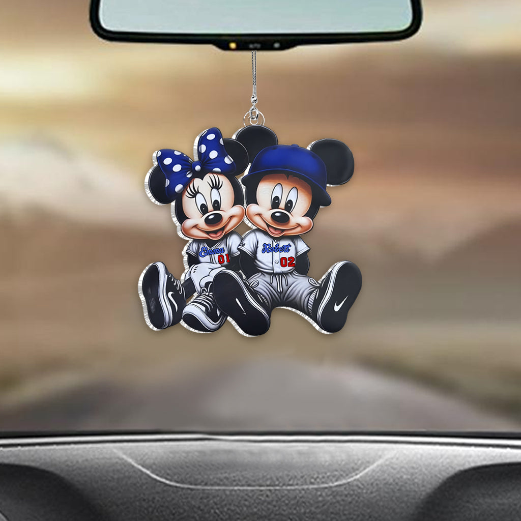 Mouse Couple Baseball - Personalized Baseball Custom Shaped Car Ornament