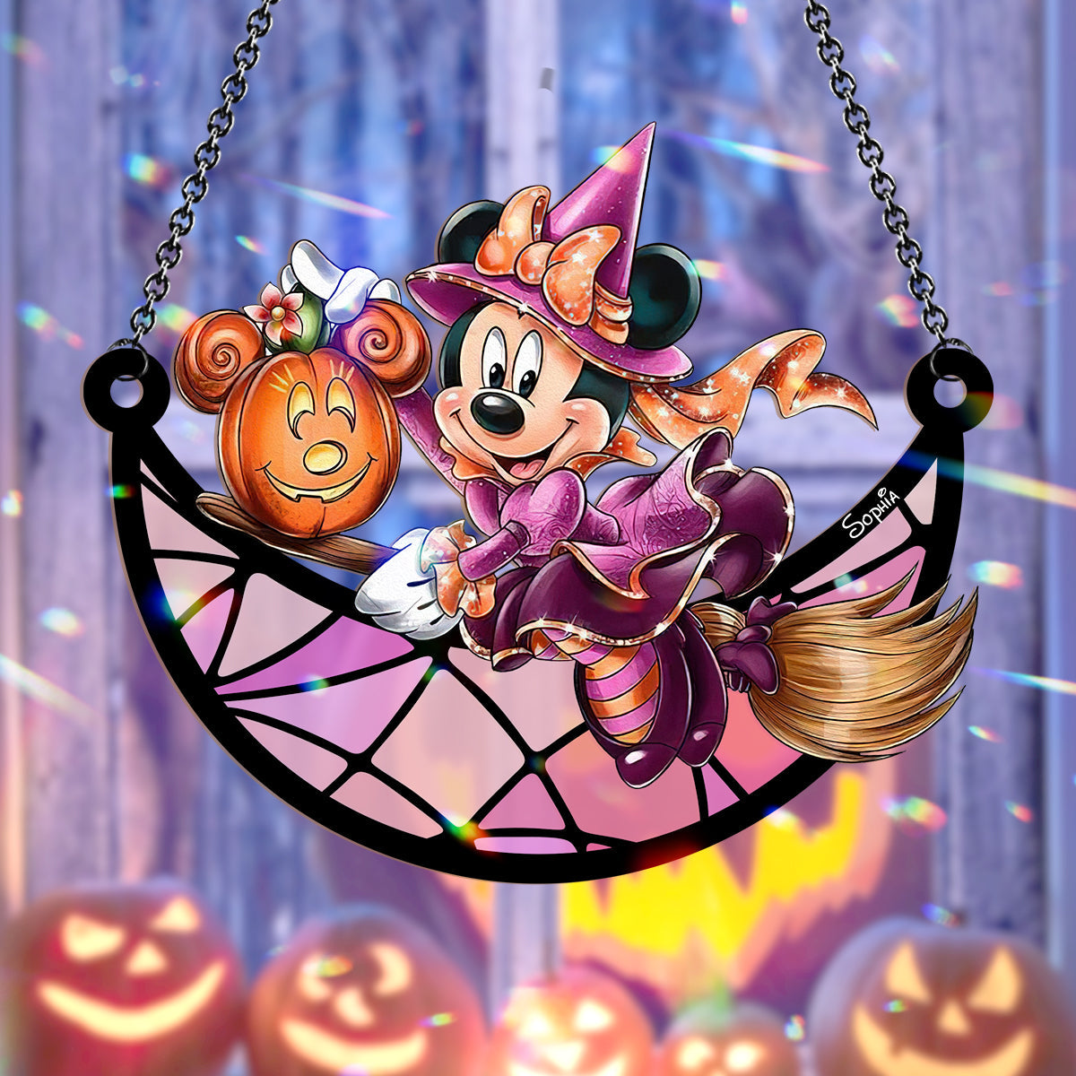 Witch On The Moon - Personalized Mouse Window Hanging Suncatcher Ornament