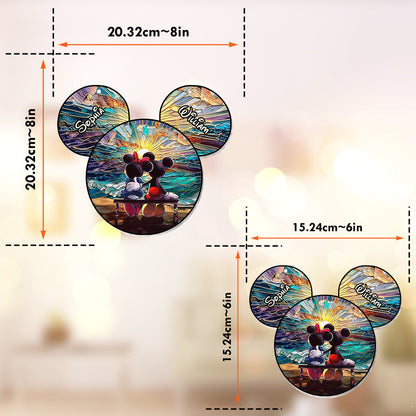 Happy Couple Enjoying Romantic Beach - Personalized Mouse Window Hanging Suncatcher Ornament