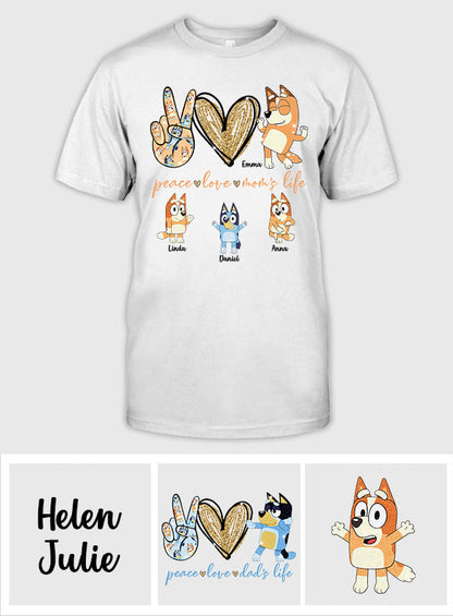Peace Love Mom's Life Cool Blue Dog - Personalized Mother T-shirt And Hoodie