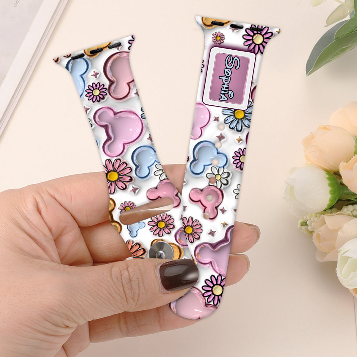 Beautiful Mouse Floral Style - Personalized Mouse Apple Watch Band