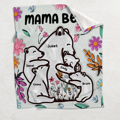 Mama Bear Huggings Her Cubs Floral Style - Personalized Mother Blanket