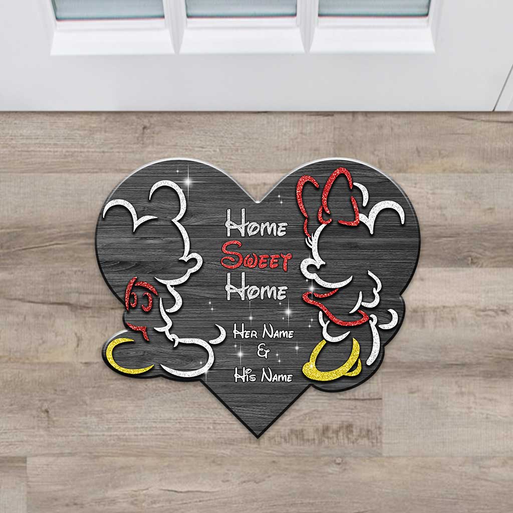 Home Sweet Home - Personalized Couple Mouse Shaped Doormat