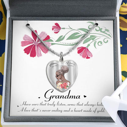 Mama Nana Necklace - Personalized Mother's Day Grandma Heart Pendant Necklace