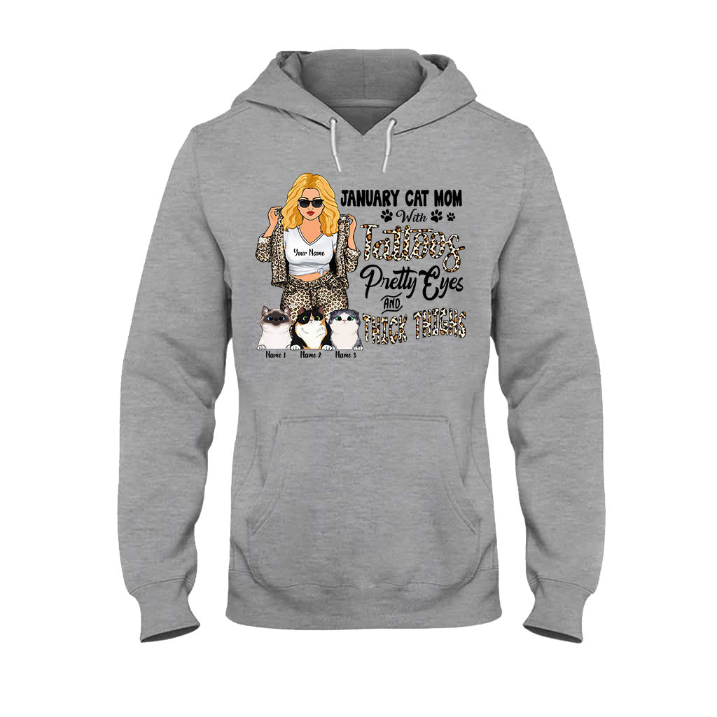 Cat Mom With Tattoos Pretty Eyes And Thick Thighs - Personalized Mother's Day Cat T-shirt and Hoodie