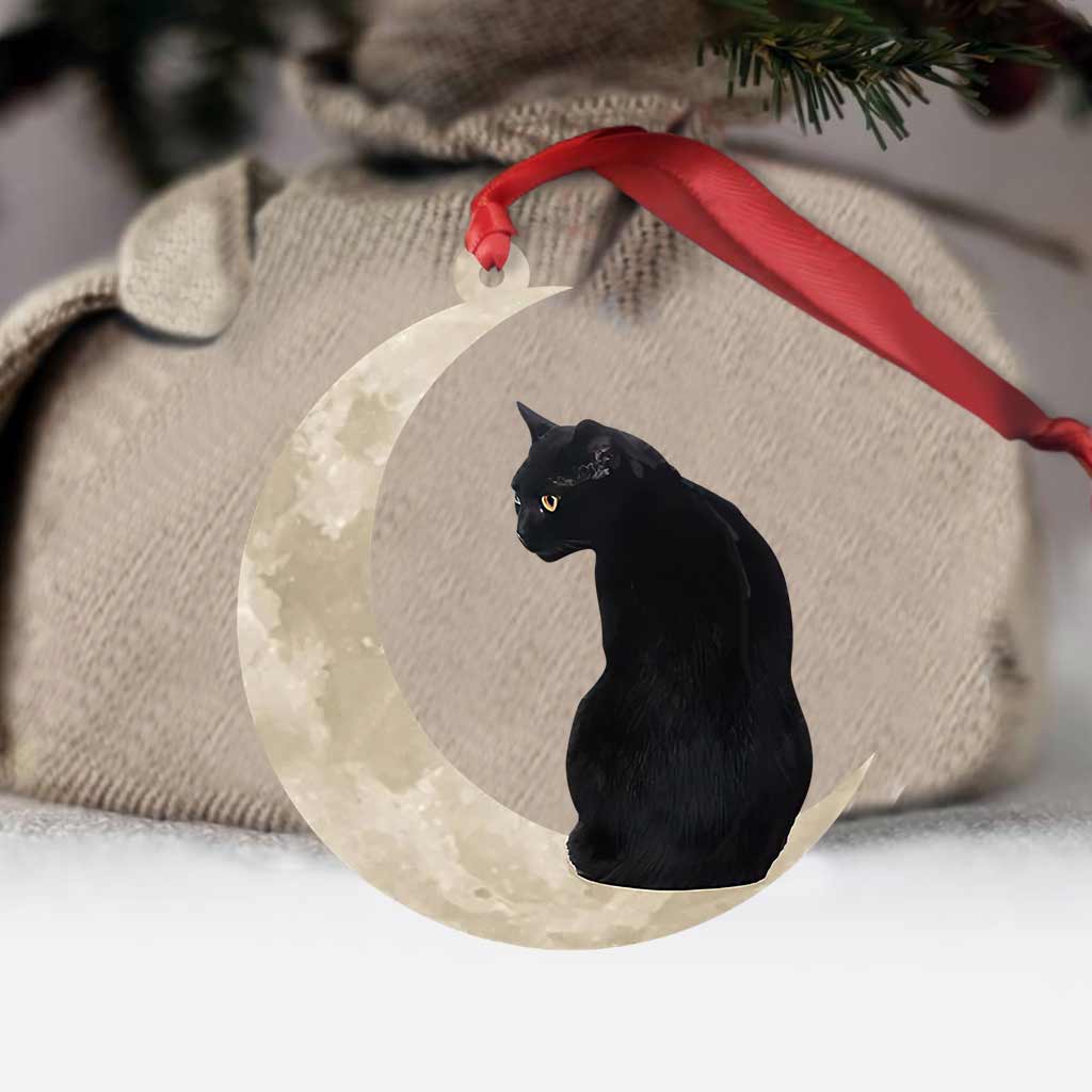Black Cat Sits On The Moon - Cat Ornament (Printed On Both Sides) 1022