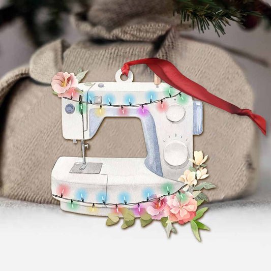 White Sewing Machine With Flower Pattern - Sewing Ornament (Printed On Both Sides) 1122