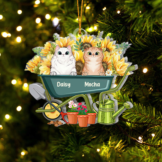 Love Gardening And My Cats - Personalized Christmas Gardening Transparent Ornament