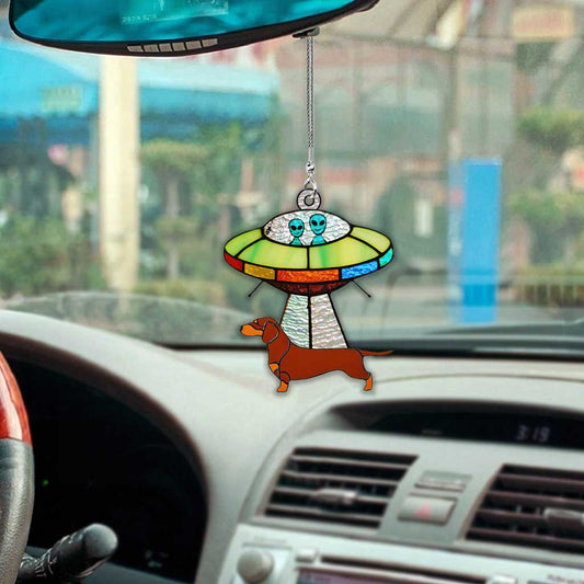 Love Dachshund Stained Glass Pattern Print Two-sided Car Ornament