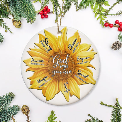 Sunflower God Says Strong - Christian Ornament (Printed On Both Sides) 1122
