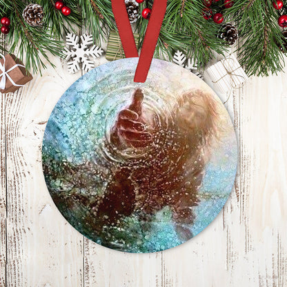 Jesus Hold My Hand Christian - Round Aluminium Ornament (Printed On Both Sides) 1122