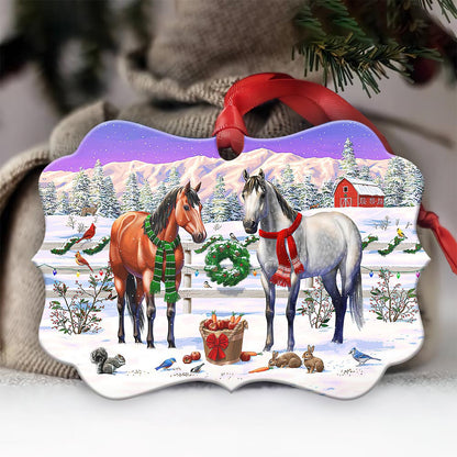 Horse Winter Farm - Horse Ornament (Printed On Both Sides) 1022